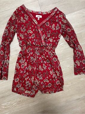 BONGO Red Floral Long-Sleeve Romper